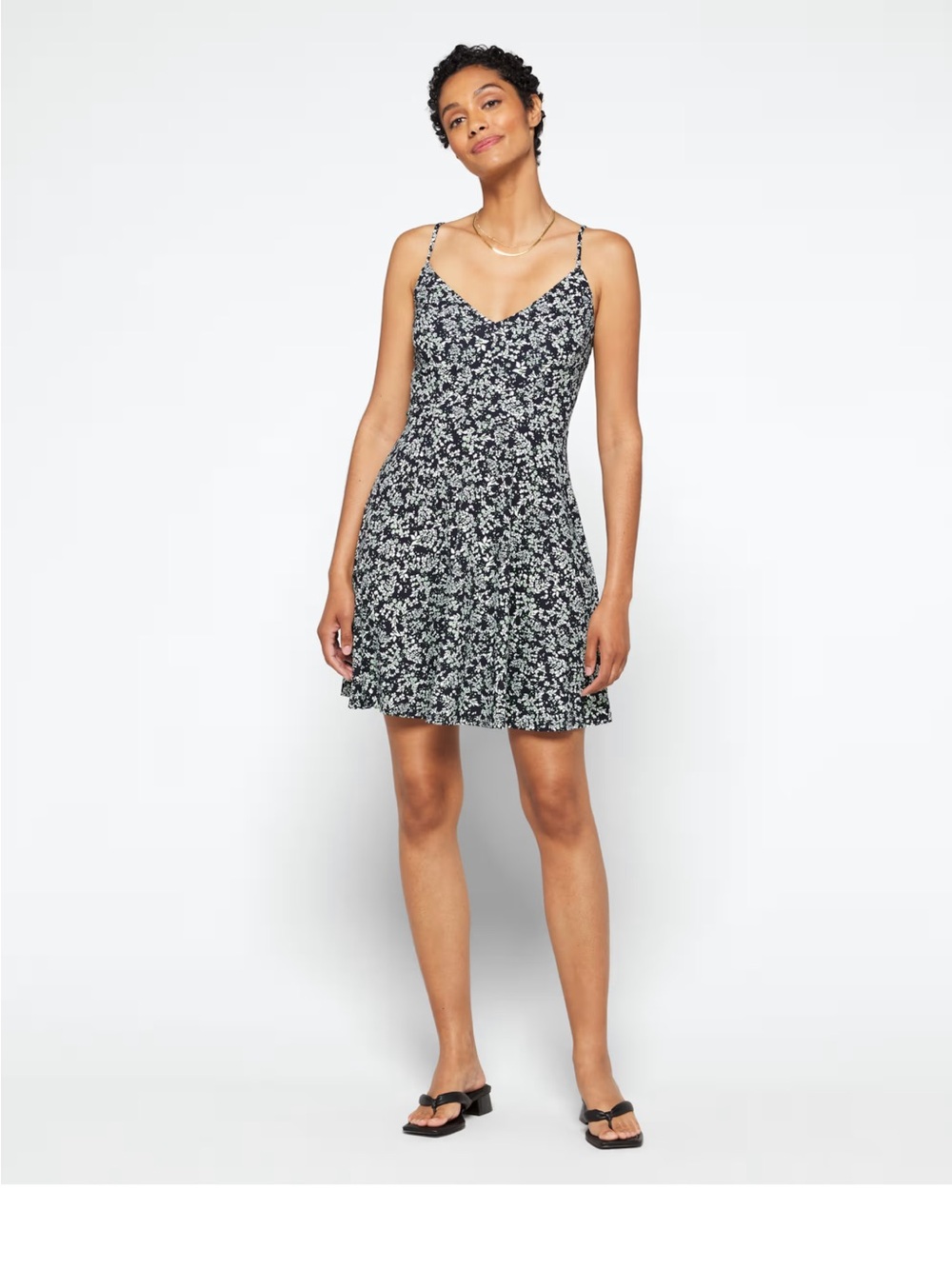 Floral V-Neck Spaghetti Strap Mini Dress - Black/White